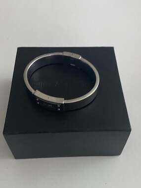 Michael Kors Silver-Tone Heritage Plaque Hinged Bangle Bracelet